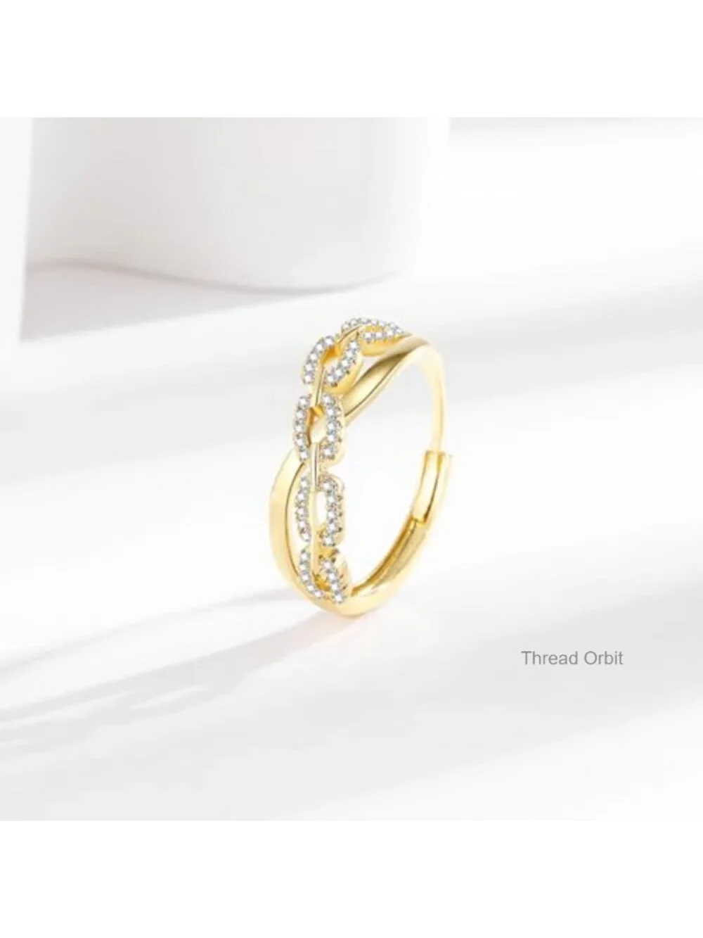 18K Gold Plated Stackable Adjustable Ring with Cubic Zirconia